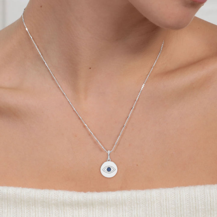Sterling Silver Evil Eye Protection Disc Necklace