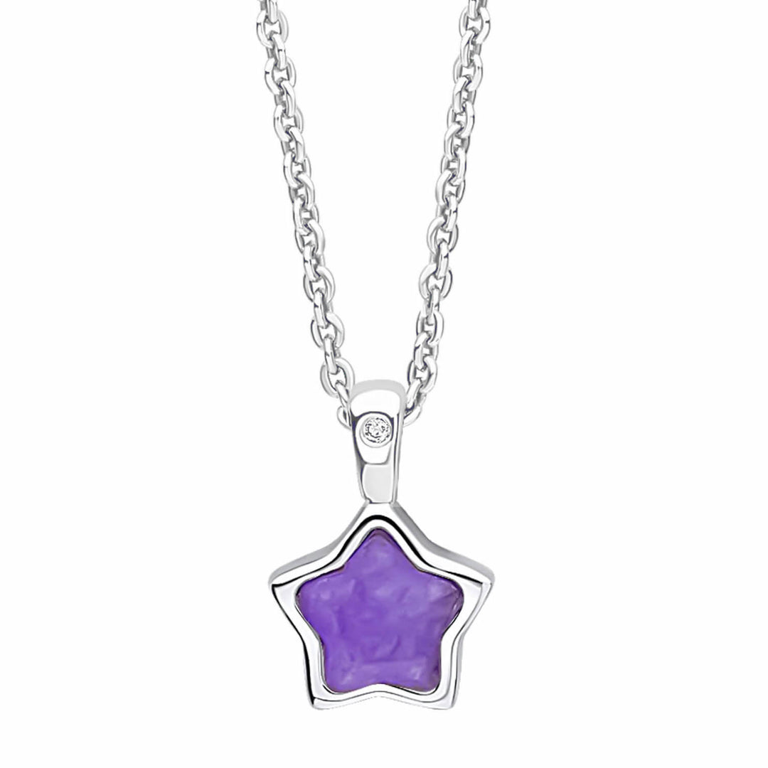 Children's Silver Diamond Star & Birthstone Pendant (February)