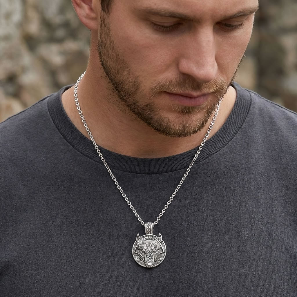 Men's Sterling Silver Fenrir Wolf Pendant