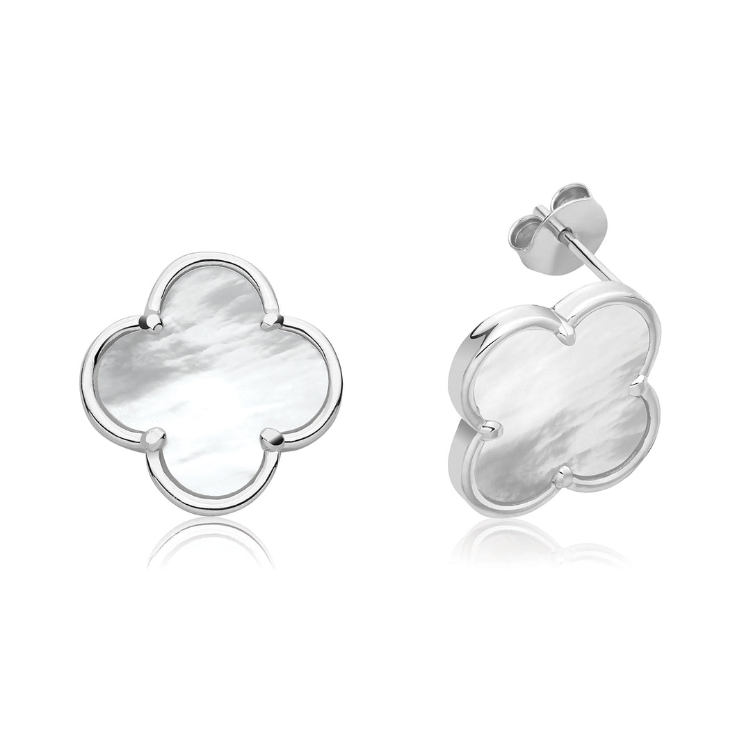 Silver Mother of Pearl Four Leaf Clover Earrings