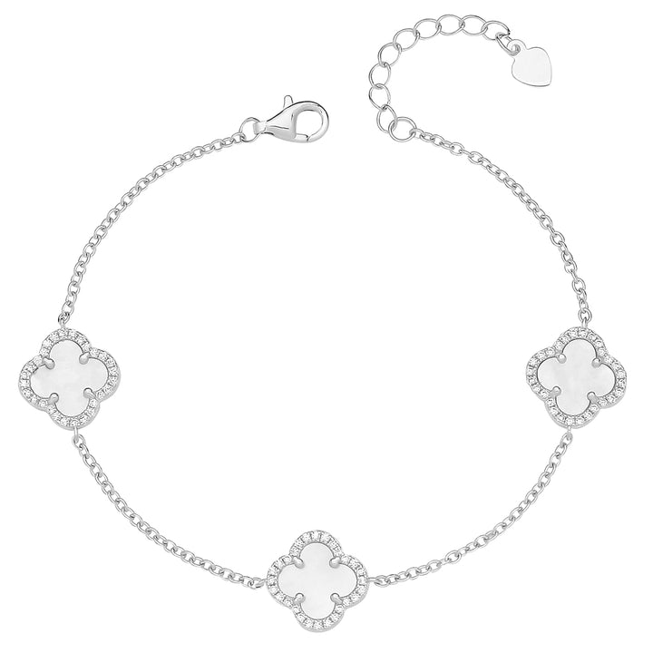 Silver Mother of Pearl Four Leaf Clover Bracelet