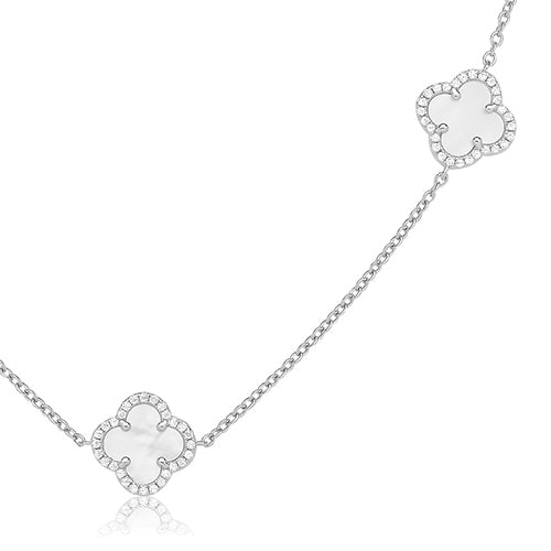 Silver Mother of Pearl Four Leaf Clover Necklace