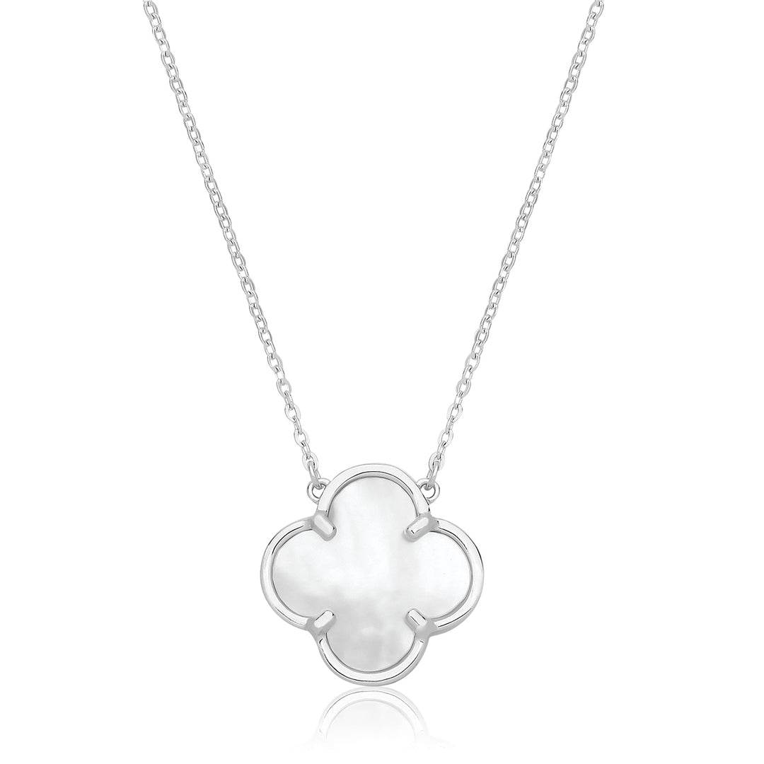 Silver Mother of Pearl Four Leaf Clover Necklace