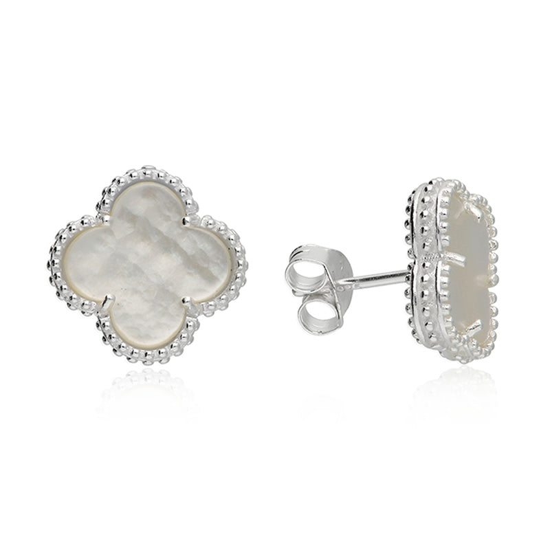 Silver Mother of Pearl Clover Earrings