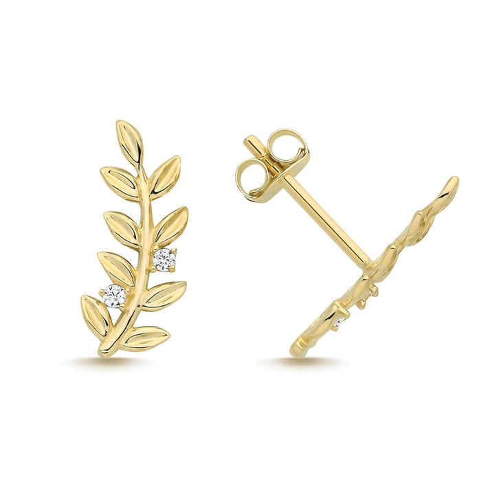 9ct Gold Leaf Climber Stud Earrings