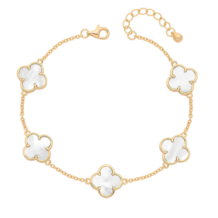 Gold Mother of Pearl Four Leaf Clover Bracelet