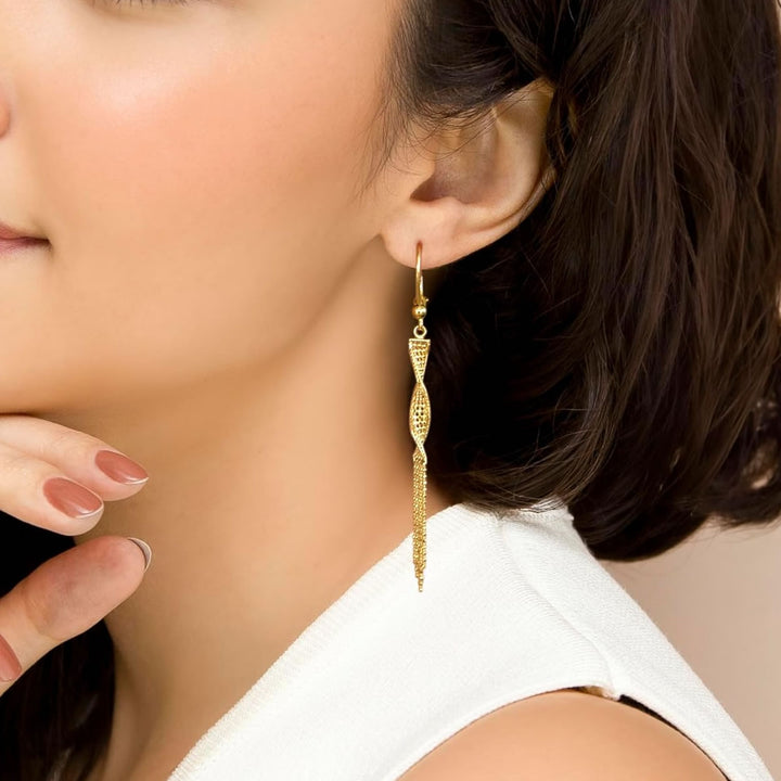 9ct Gold Long Tassel Twist Drop Earrings
