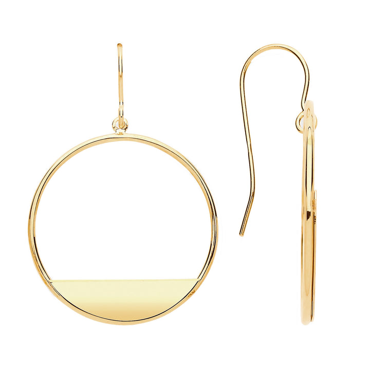 9ct Gold Geometric Circle Drop Earrings