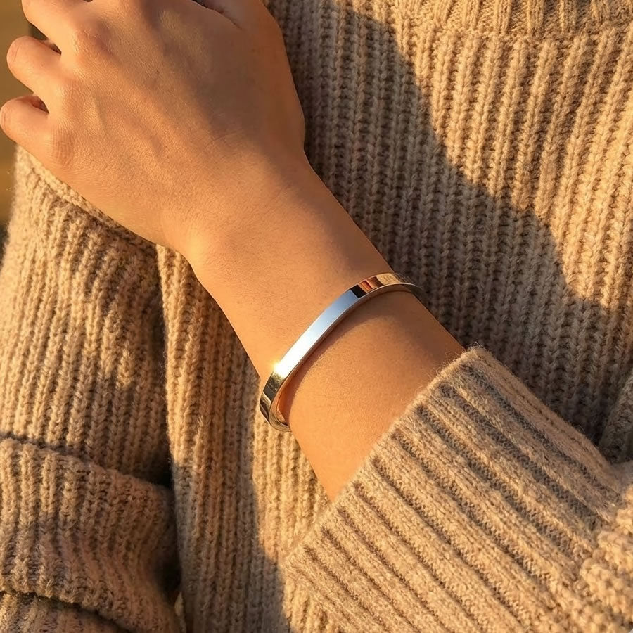 Sterling Silver Solid Rectangular Hinged Bangle