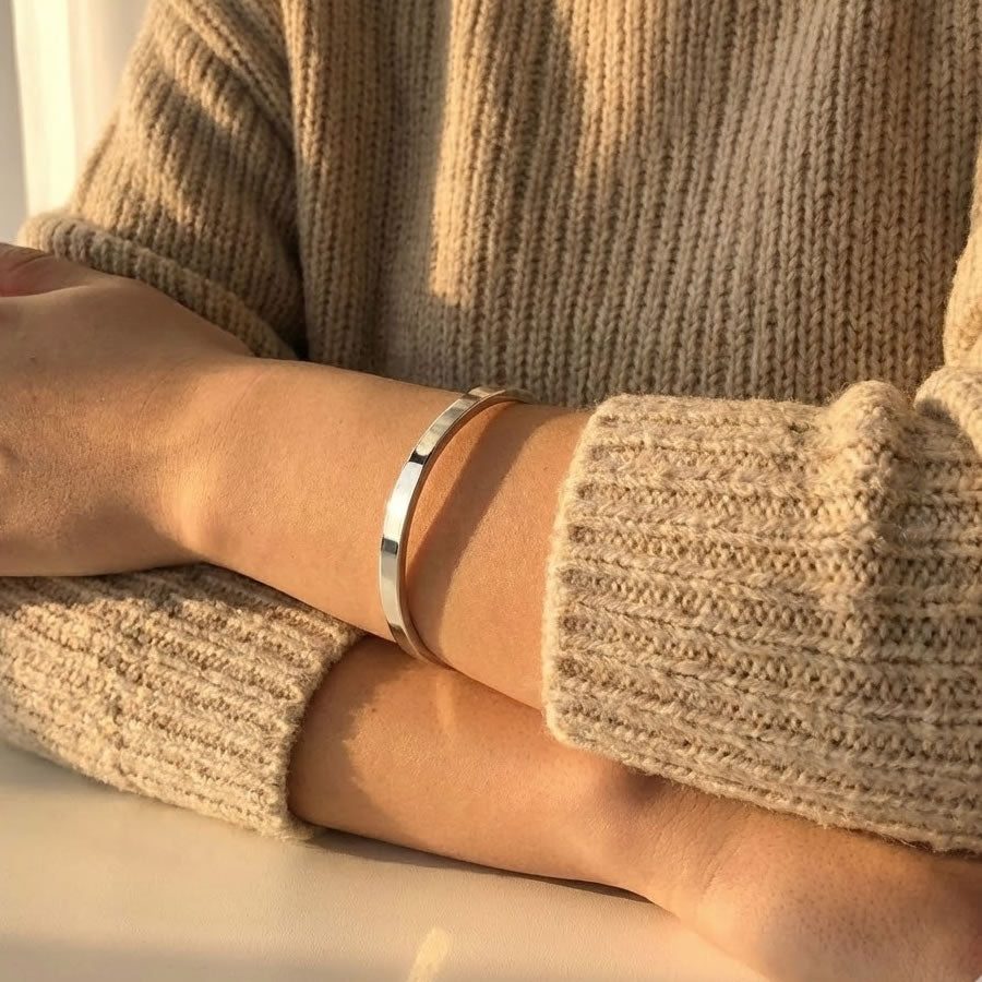 Sterling Silver Solid Oval Hinged Bangle