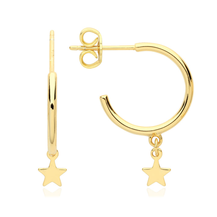 18ct Gold Plated Star Charm Hoop Earrings