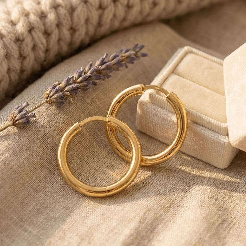 18ct Gold Plated Thick Hinged Hoop Earrings 25mm