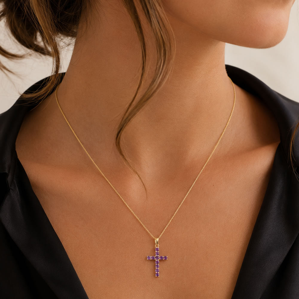 9ct Gold Amethyst Cross Pendant