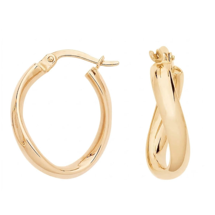 9ct Gold Oval Twist Creole Hoop Earrings