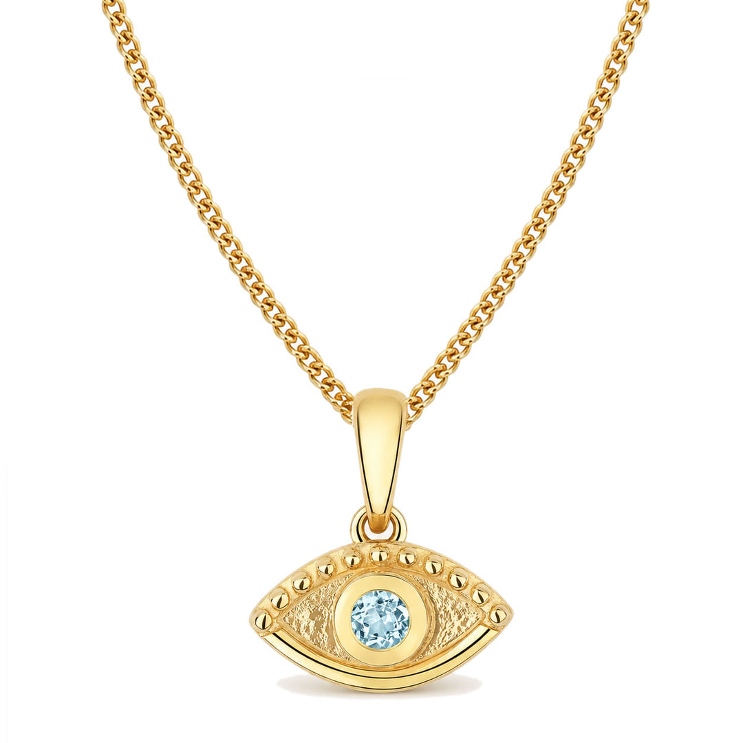 9ct Gold Aquamarine Evil Eye Pendant