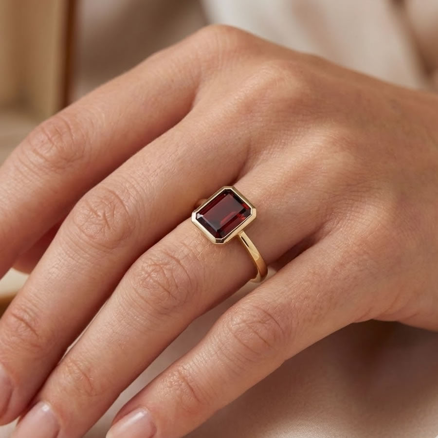 9ct Gold Octagonal Garnet Ring