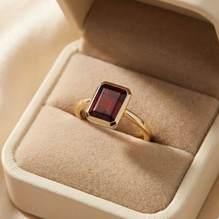 9ct Gold Octagonal Garnet Ring