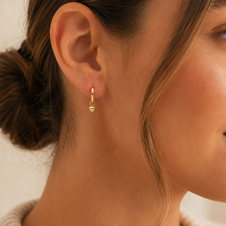 9ct Gold Heart Charm Hoop Earrings