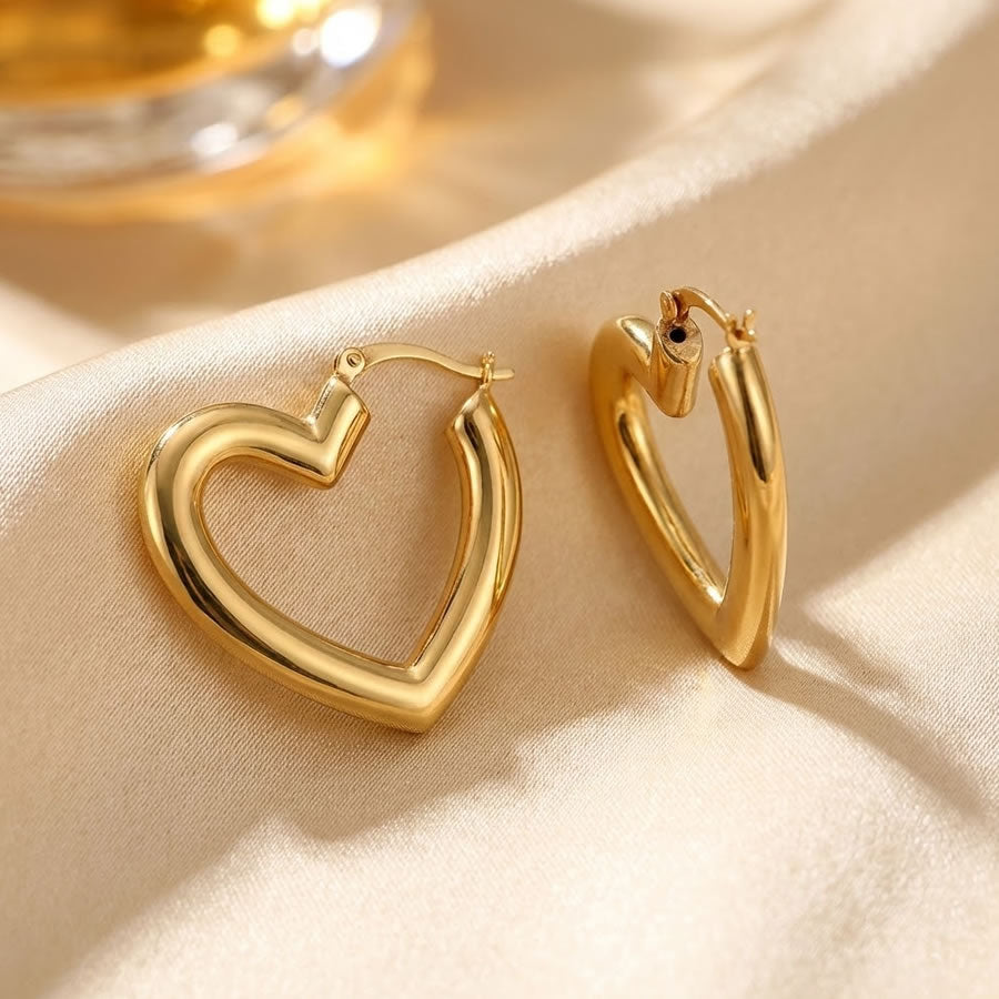18ct Gold Plated Large Heart Hoop Earrings
