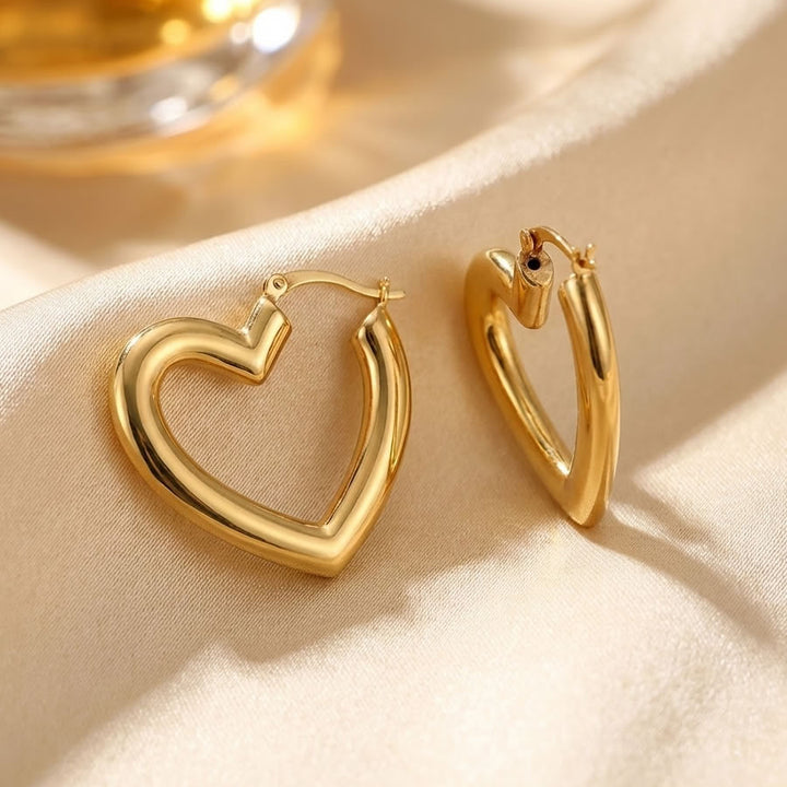 18ct Gold Plated Large Heart Hoop Earrings