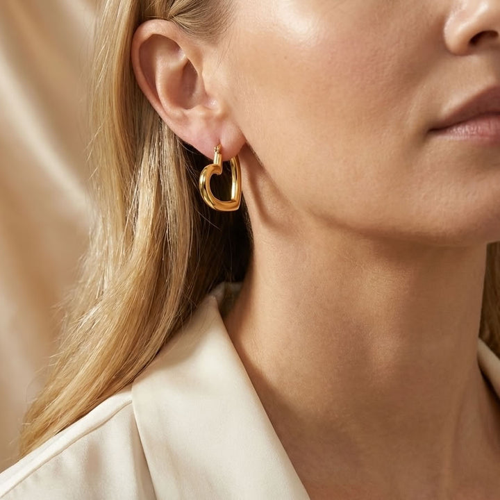 18ct Gold Plated Large Heart Hoop Earrings