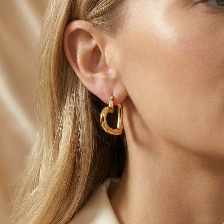 18ct Gold Plated Large Heart Hoop Earrings