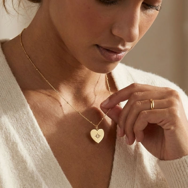 9ct Gold Starburst Heart Pendant