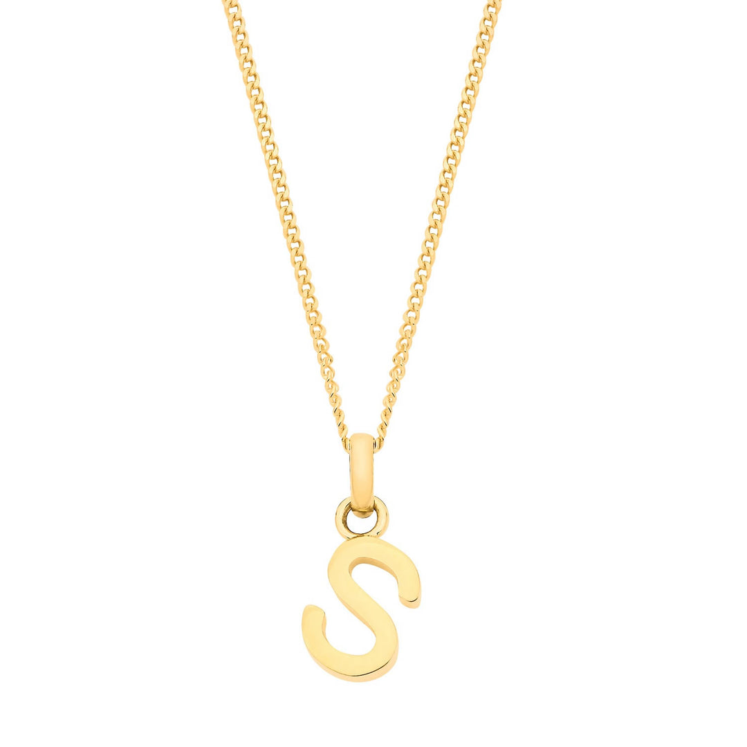 9ct Gold Initial S Pendant – Bijou Jewellery - Main Image
