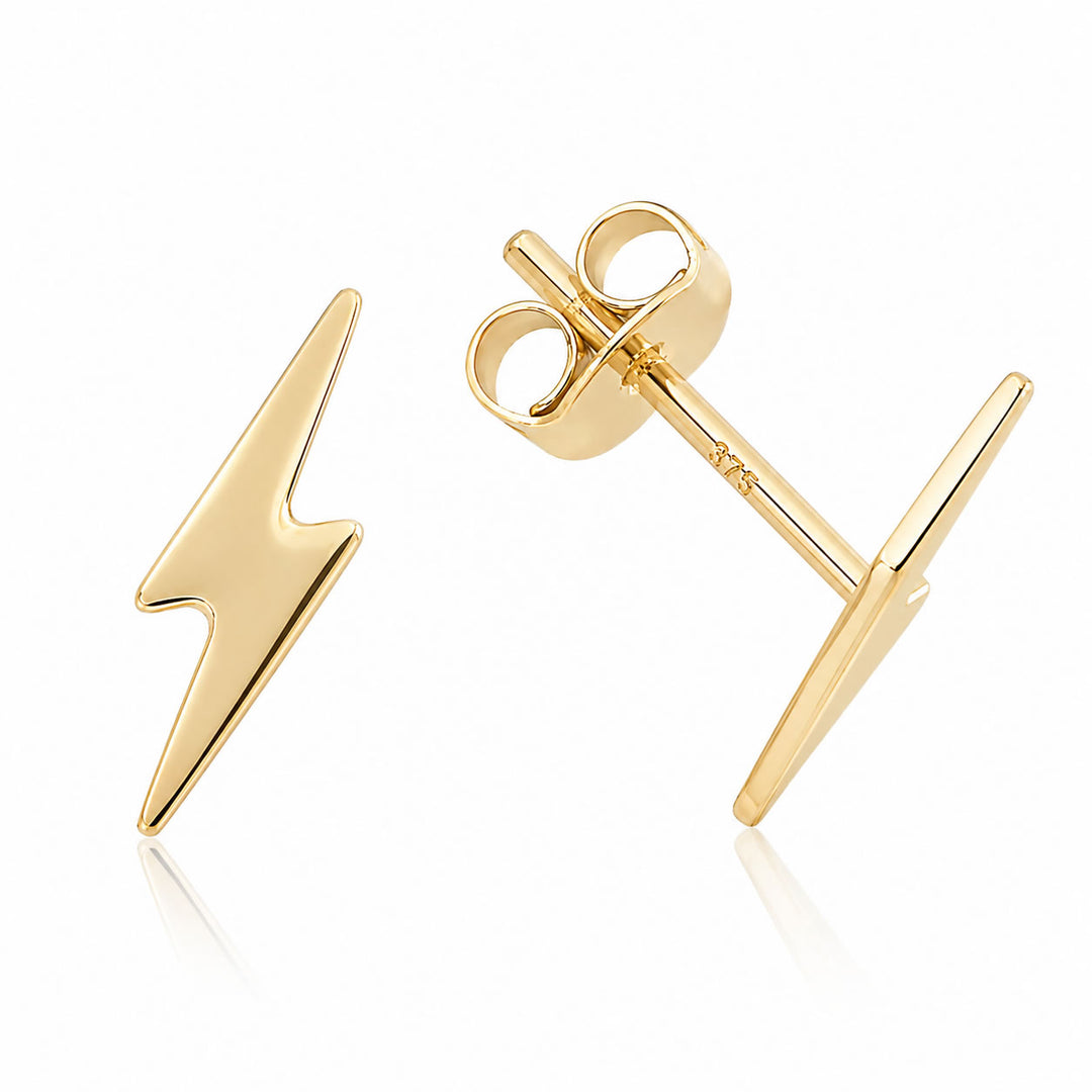 9ct Gold Lightning Bolt Stud Earrings