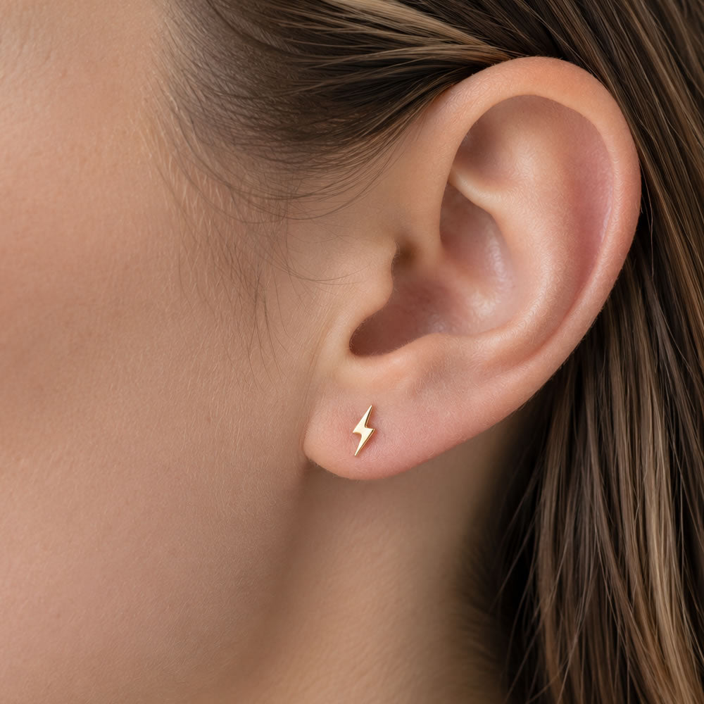 9ct Gold Lightning Bolt Stud Earrings