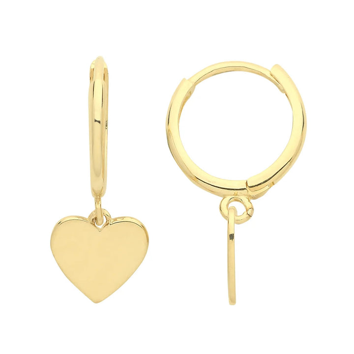 9ct Gold Heart Charm Hoop Earrings