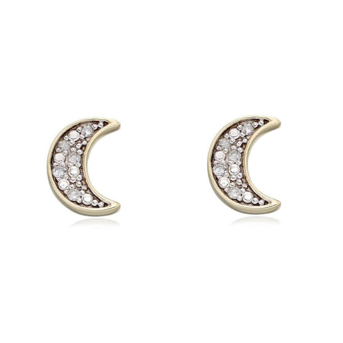 9ct Gold Diamond Moon Stud Earrings