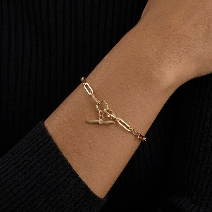 9ct Gold Paperclip T-Bar Bracelet