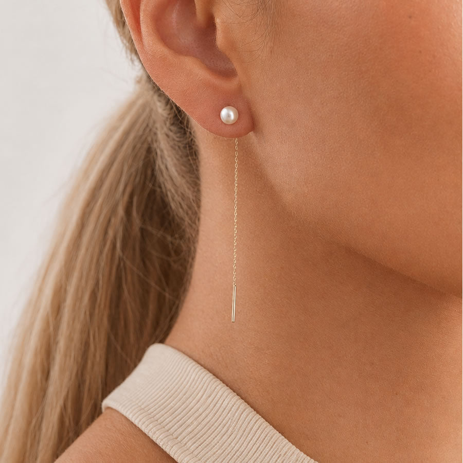 9ct Gold Pull Through Pearl Drop Earrings