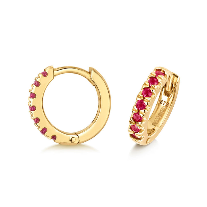 9ct Gold Ruby Mini Huggie Hoop Earrings