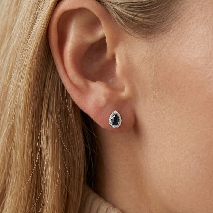9ct Gold Sapphire & Diamond Stud Earrings
