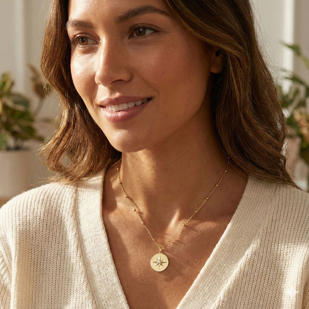 9ct Gold North Star Disc Pendant