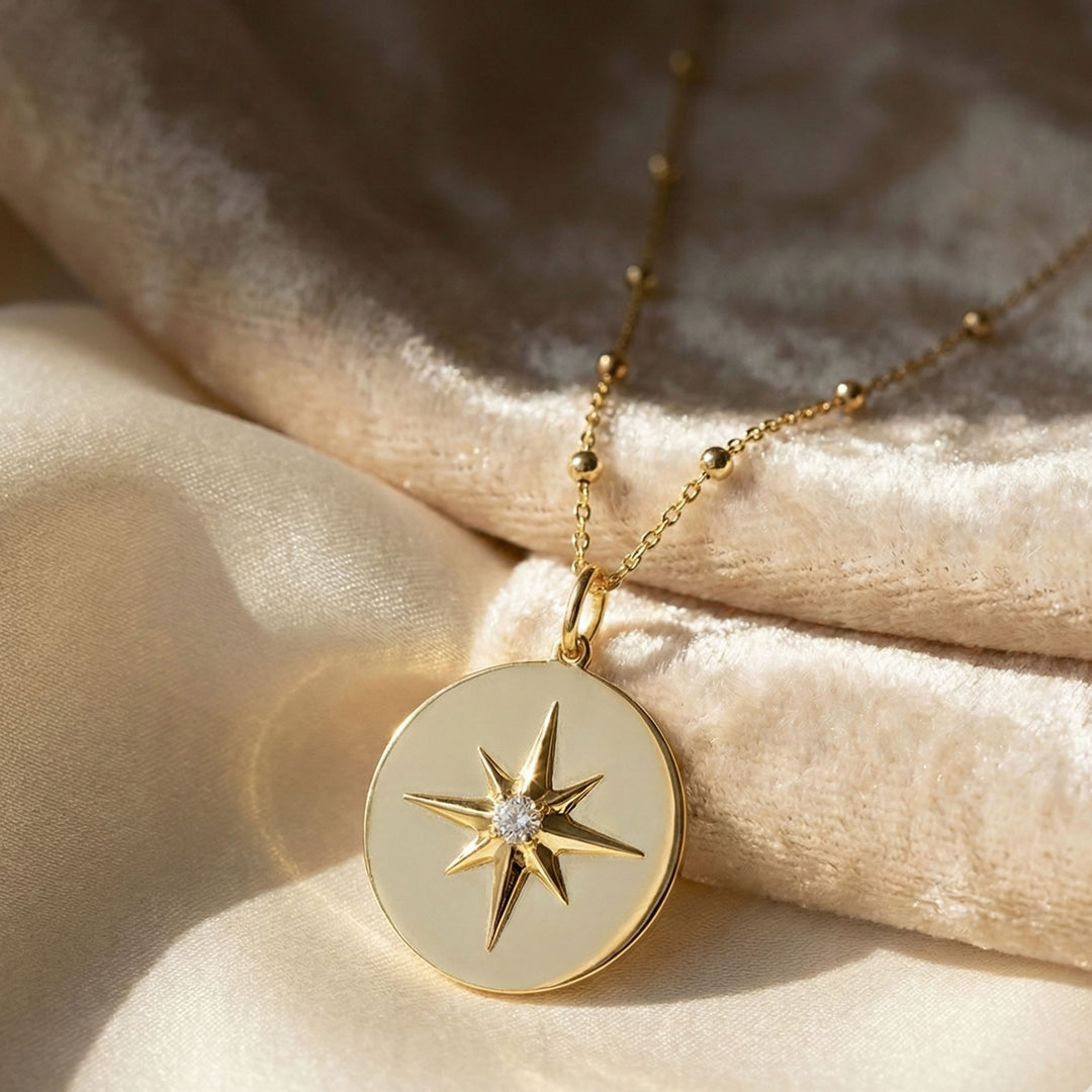 9ct Gold North Star Disc Pendant