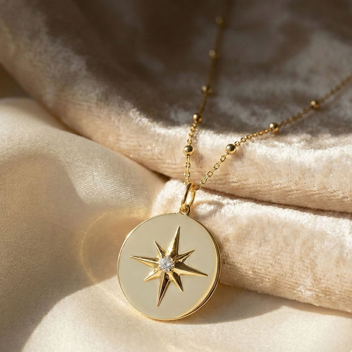 9ct Gold North Star Disc Pendant