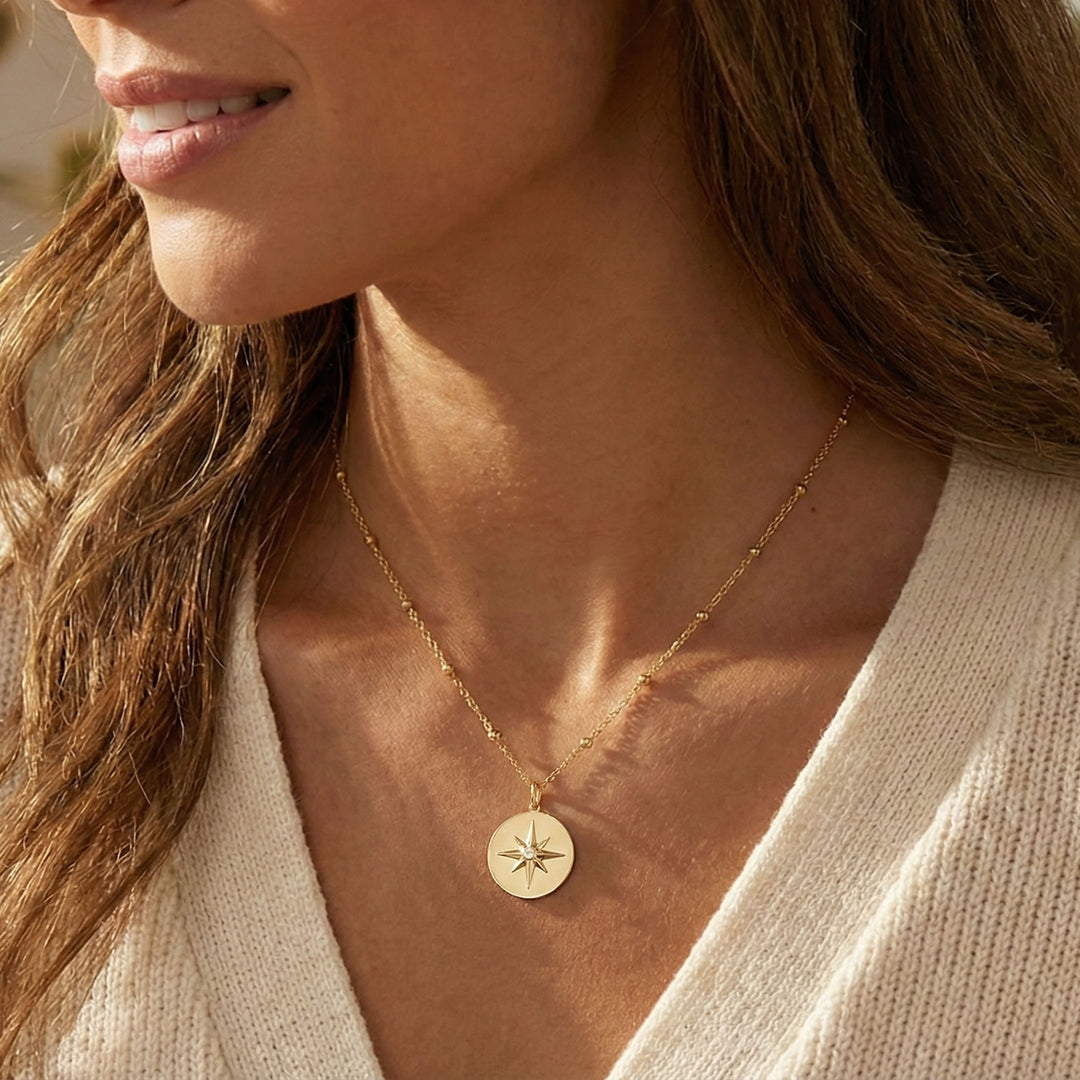 9ct Gold North Star Disc Pendant