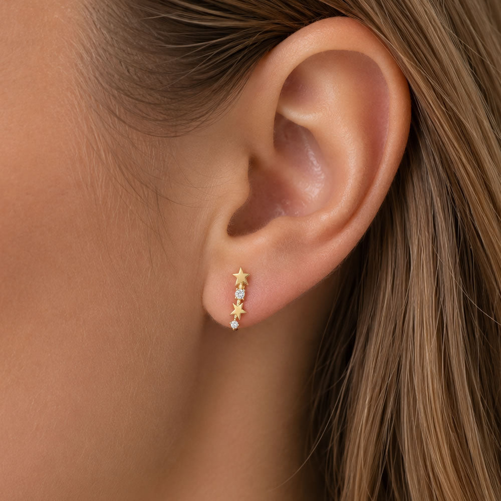 9ct Gold Graduated Star Stud Earrings