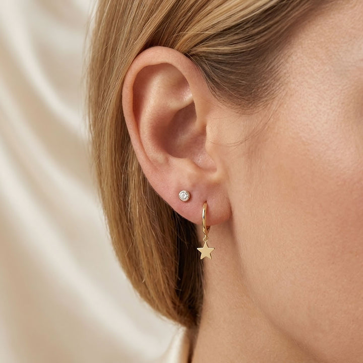 9ct Gold Star Charm Hoop Earrings