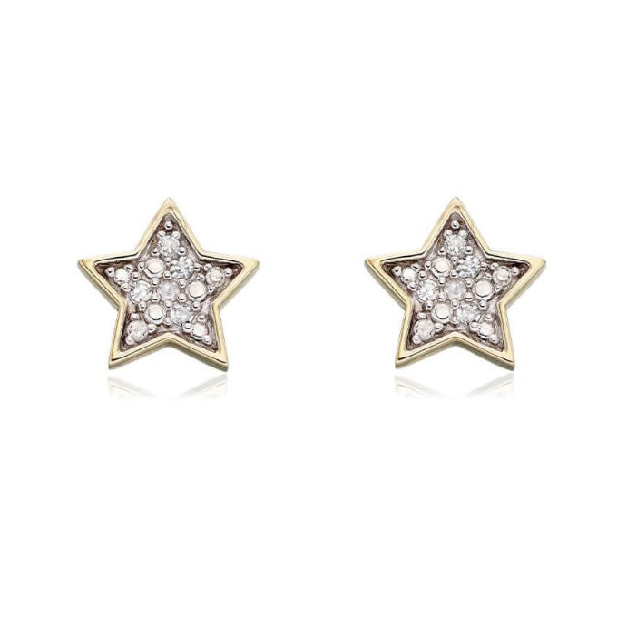 9ct Gold Diamond Star Stud Earrings