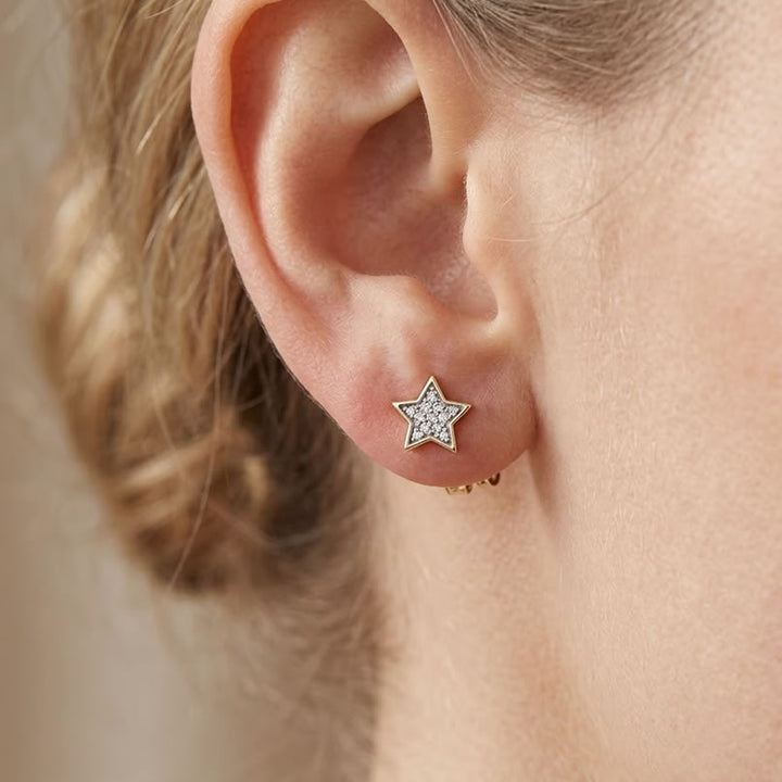 9ct Gold Diamond Star Stud Earrings
