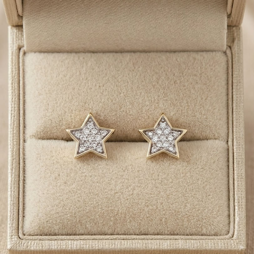 9ct Gold Diamond Star Stud Earrings