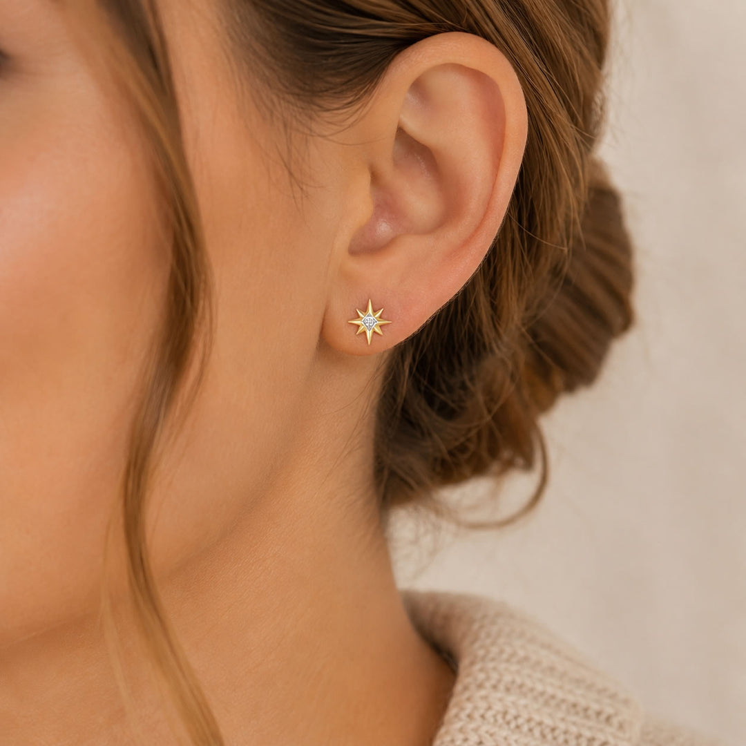 9ct Gold Diamond Star Earrings