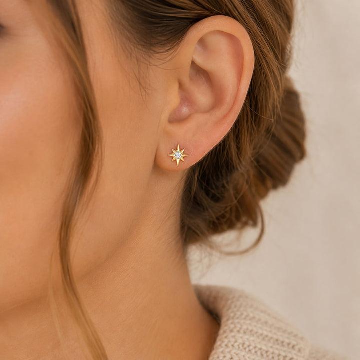 9ct Gold Diamond Star Earrings