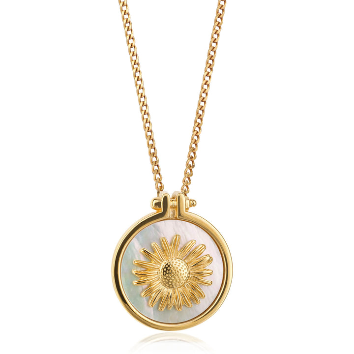 Gold Plated Personalised Mother of Pearl Sunflower Necklace