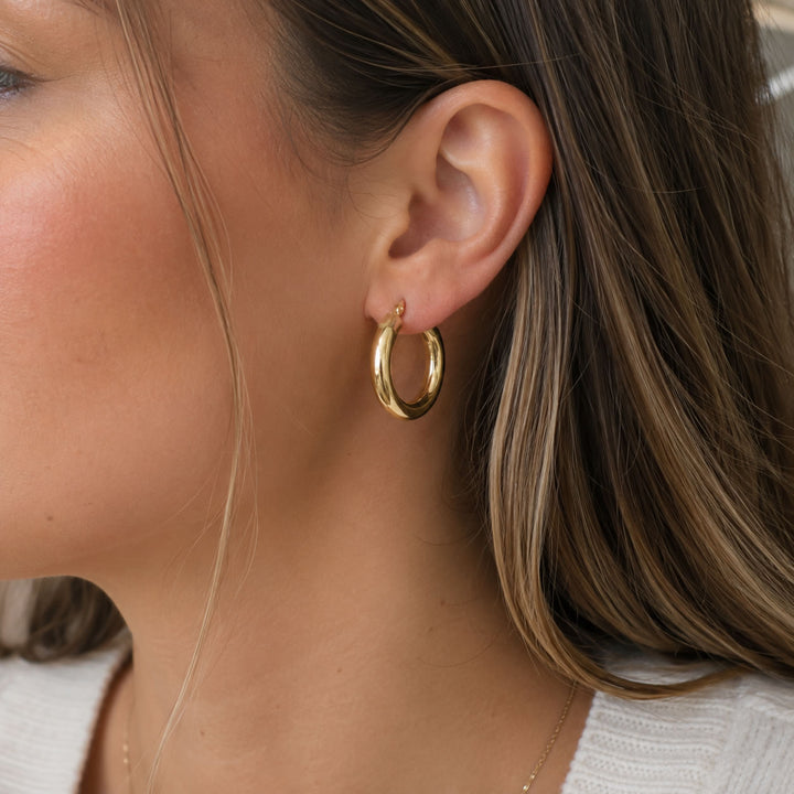 9ct Gold Thick Tube Hoop Earrings 20mm