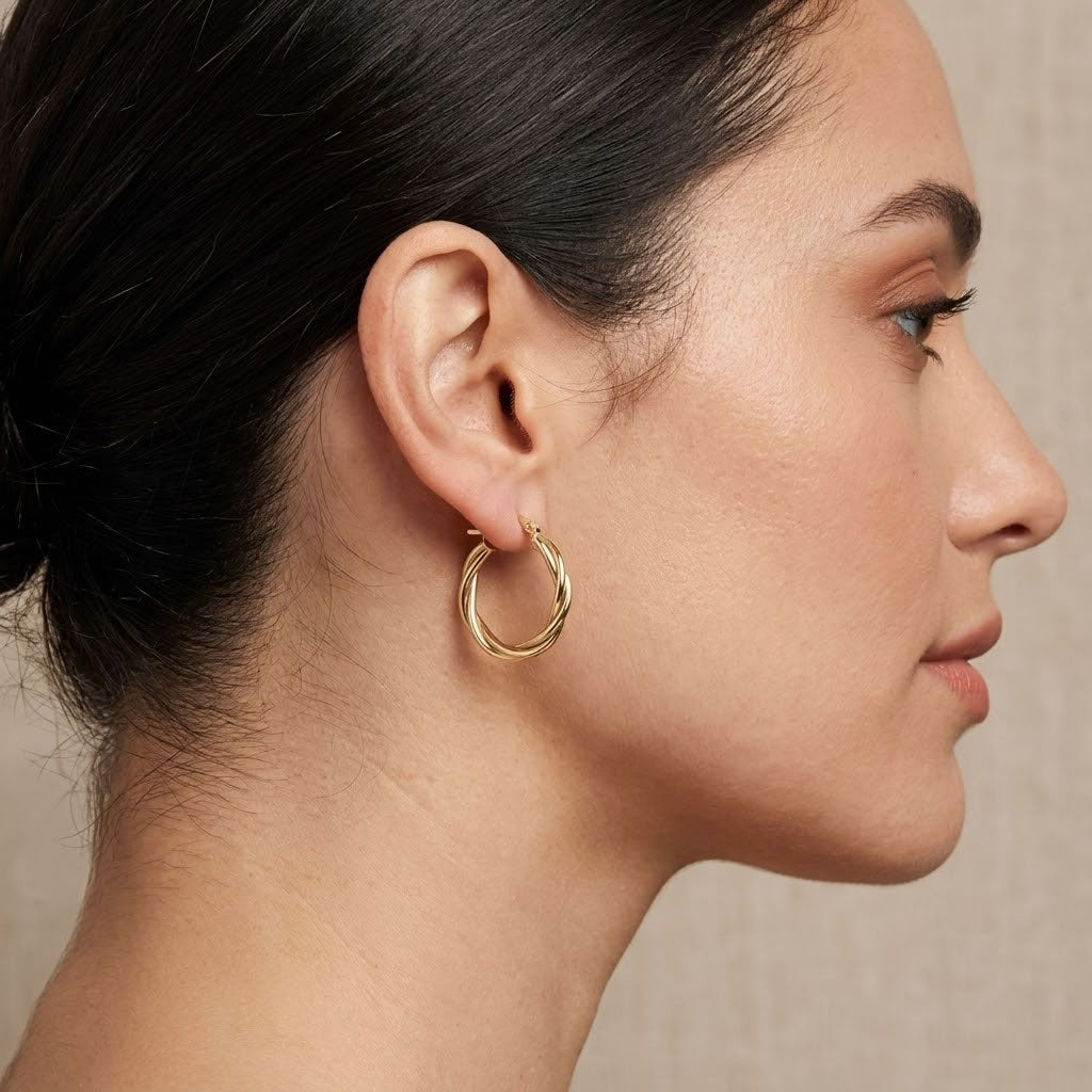9ct Gold Double Twist Hoop Earrings 20mm
